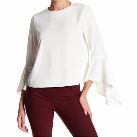 Carmen Marc Valvo Burgundy Blouse Bell Sleeve Button Back 10 - Picture 9 of 10